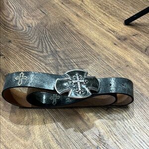Justin Boots / Leather Cross Buckle Embroidered Belt SZ 38